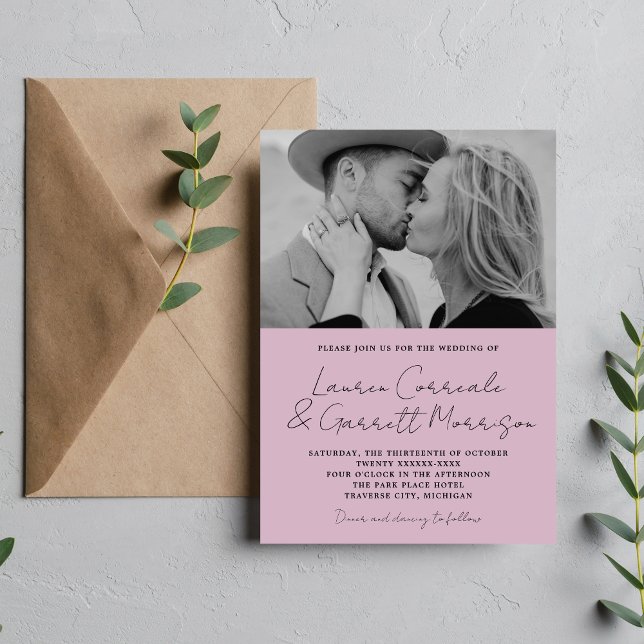 True Simplicity 3 Modern Wisteria Photo Wedding Invitation (Creator Uploaded)