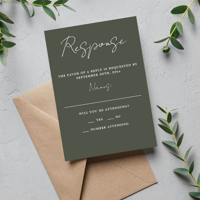 True Simplicity 3 Script Minimal Camo Green RSVP Card (Creator Uploaded)