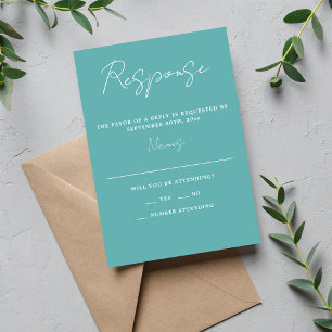 True Simplicity 3 Script Minimal Caribbean Wedding RSVP Card