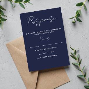 True Simplicity 3 Script Minimal Dark Navy Wedding RSVP Card
