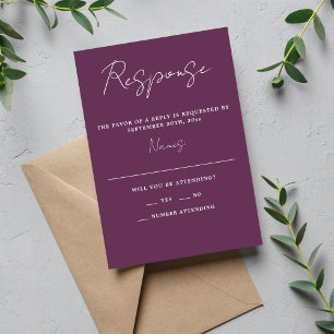 True Simplicity 3 Script Minimal Grape Wedding RSVP Card