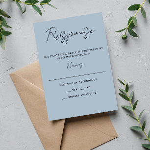 True Simplicity 3 Script Minimal Ice Blue Wedding RSVP Card