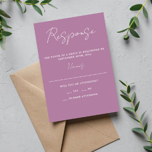 True Simplicity 3 Script Minimal Lavender Wedding RSVP Card