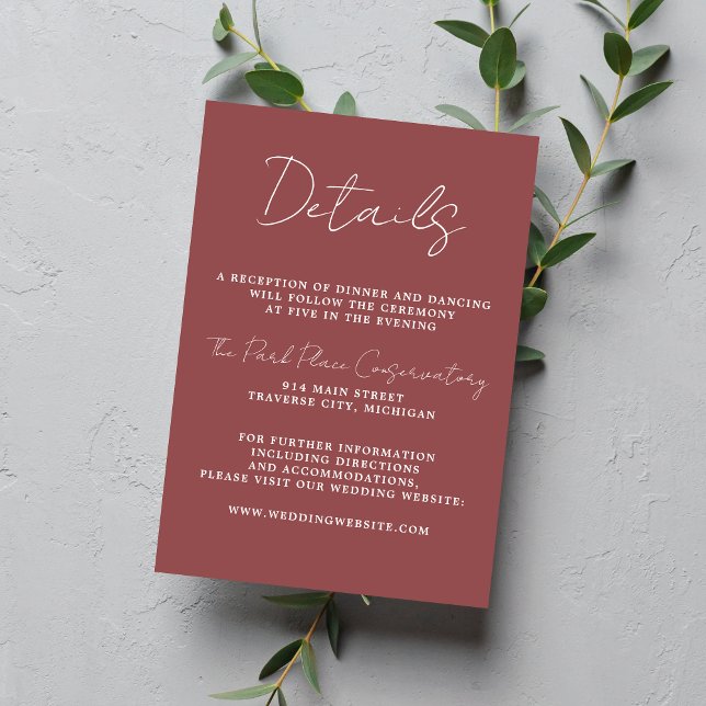 True Simplicity 3 Script Minimal Marsala Wedding Enclosure Card (Creator Uploaded)