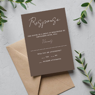 True Simplicity 3 Script Minimal Mushroom Wedding RSVP Card