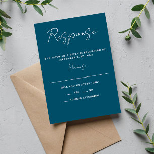 True Simplicity 3 Script Minimal Neptune Wedding RSVP Card