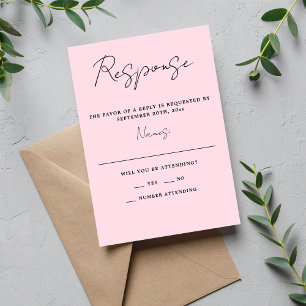 True Simplicity 3 Script Minimal Primrose Wedding RSVP Card
