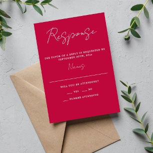 True Simplicity 3 Script Minimal Raspberry Wedding RSVP Card