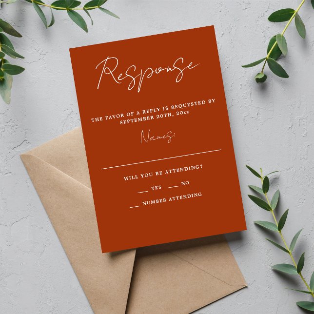 True Simplicity 3 Script Minimal Rust Wedding RSVP Card (Creator Uploaded)