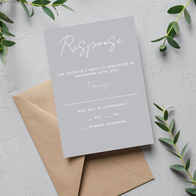 True Simplicity 3 Script Minimal Sterling Wedding RSVP Card (Creator Uploaded)