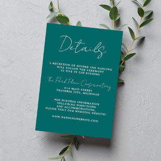 True Simplicity 3 Script Minimal Teal Wedding Enclosure Card