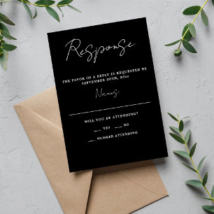 True Simplicity 3 Script Minimalist Black Wedding RSVP Card