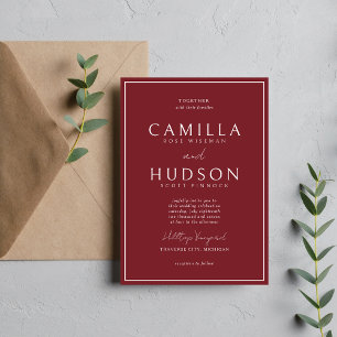 True Simplicity 4   Burgundy   Minimal Wedding Invitation