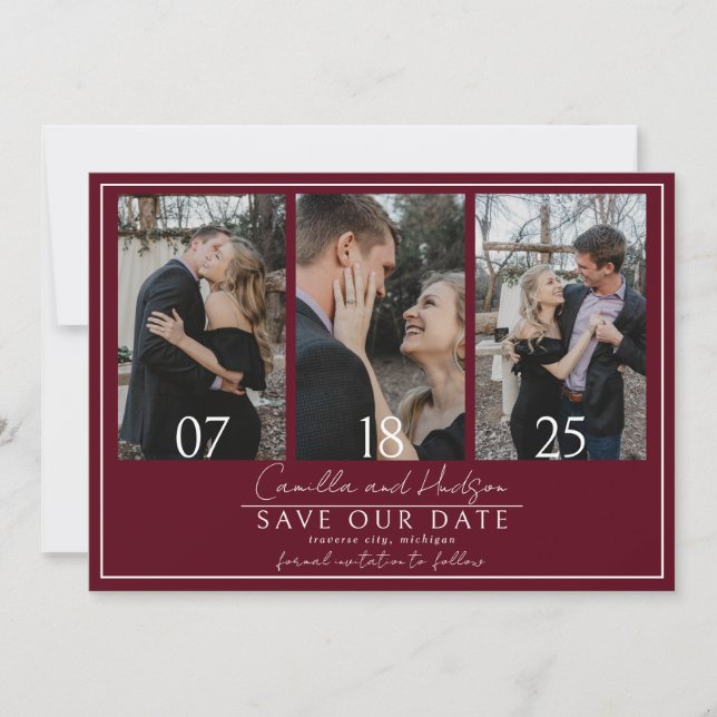 True Simplicity 4 | Dark Burgundy | Wedding Save The Date (Front)