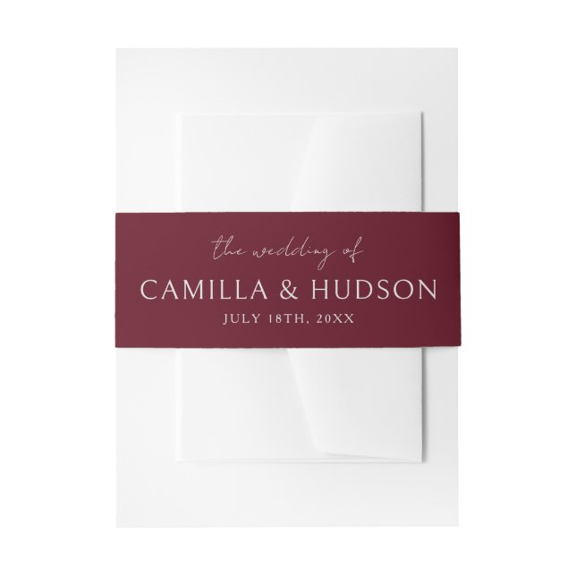 True Simplicity 4 | Deep Burgundy | Wedding Invite Invitation Belly Band (Front Example)