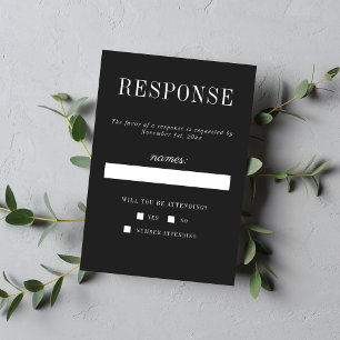 True Simplicity 6 Black Minimalist Wedding RSVP Card