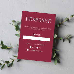 True Simplicity 6 Claret Minimalist Wedding RSVP Card