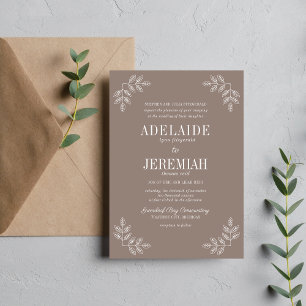 True Simplicity 6 Floral Taupe Wedding Invitation