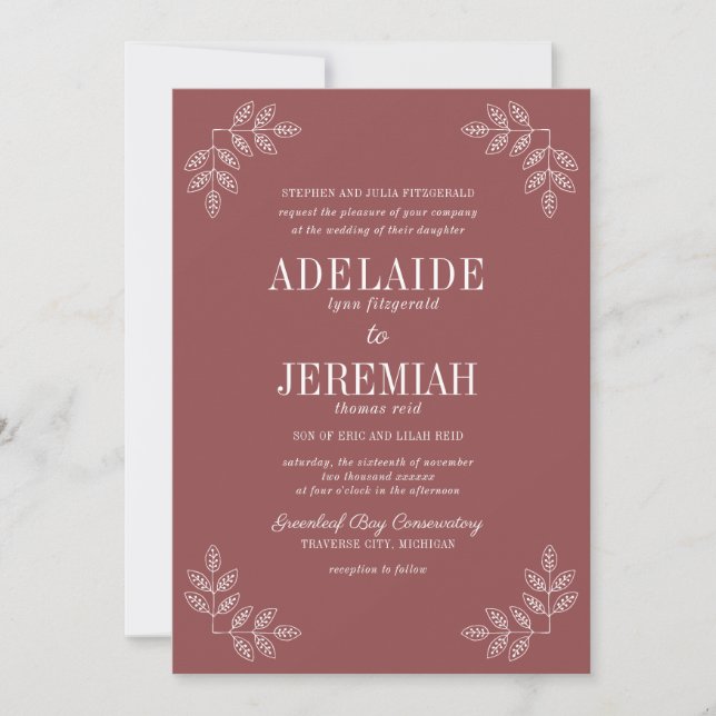 True Simplicity 6 Marsala Floral Wedding Invitation (Front)