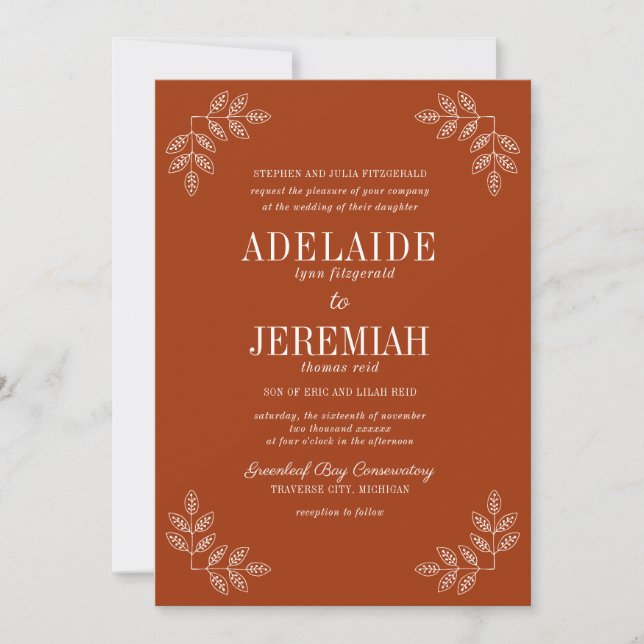 True Simplicity 6 Rust Floral Wedding Invitation (Front)