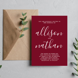 True Simplicity Burgundy Minimalist Wedding Invitation