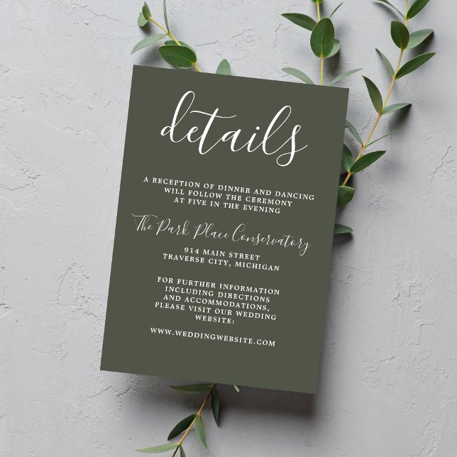 True Simplicity Camo Green Chic Minimalist Wedding Enclosure Card (Creator Uploaded)