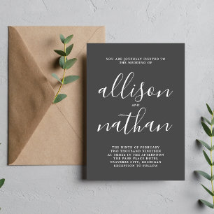 True Simplicity Charcoal Minimalist Wedding Invitation