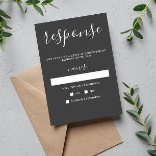 True Simplicity Charcoal Minimalist Wedding RSVP Card