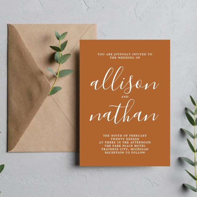 True Simplicity Dark Spice Minimalist Wedding Invitation (Creator Uploaded)
