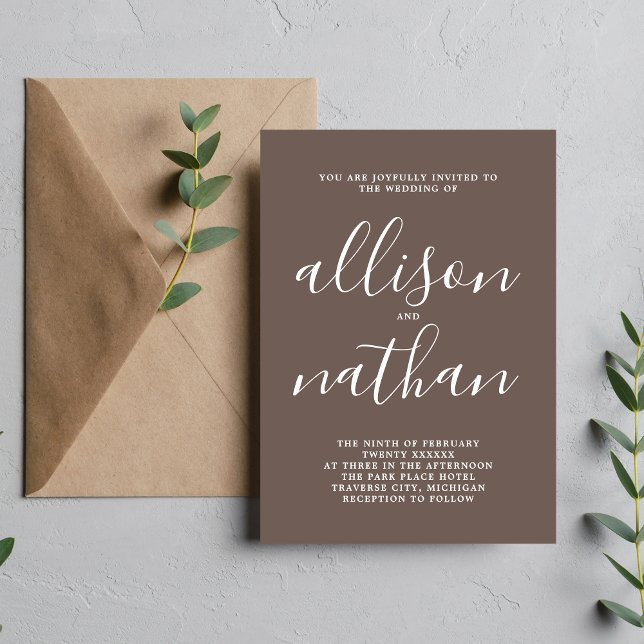 True Simplicity Dark Taupe Minimalist Wedding Invitation (Creator Uploaded)