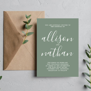 True Simplicity Dusty Green Minimalist Wedding Invitation