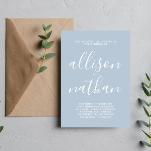 True Simplicity Ice Blue Script Minimal Wedding Invitation