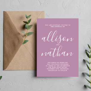 True Simplicity Lavender Script Minimalist Wedding Invitation