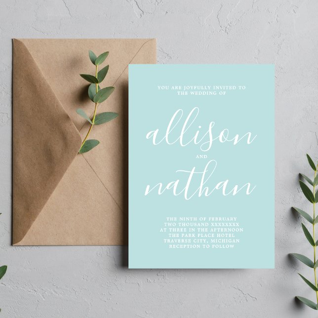 True Simplicity Pale Teal Minimalist Wedding Invitation (Creator Uploaded)