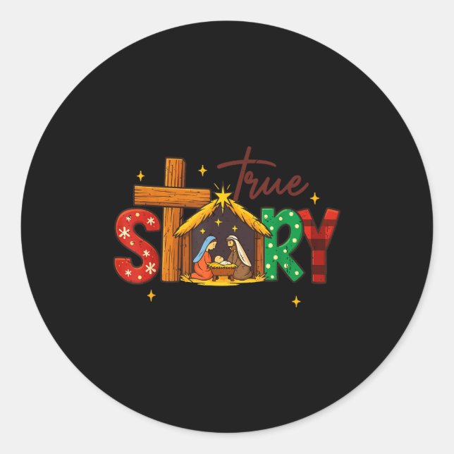 True Story Christian Christmas Family Pajamas Pjs  Classic Round Sticker (Front)