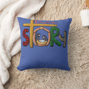 True Story Christmas Manger Nativity Scene Buffalo Cushion