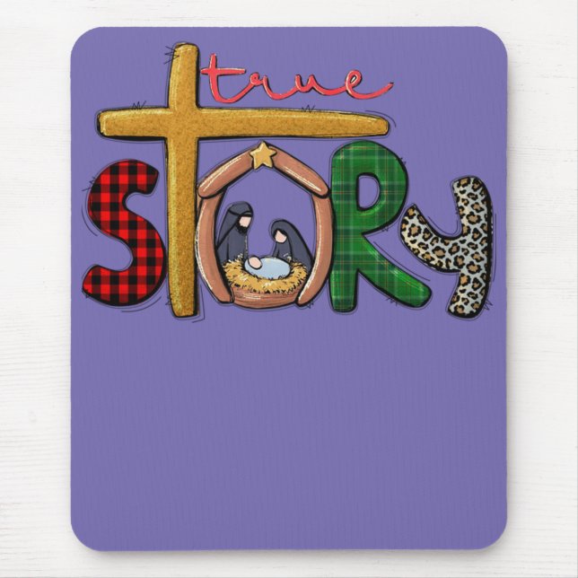 True Story Christmas Manger Nativity Scene Buffalo Mouse Pad (Front)