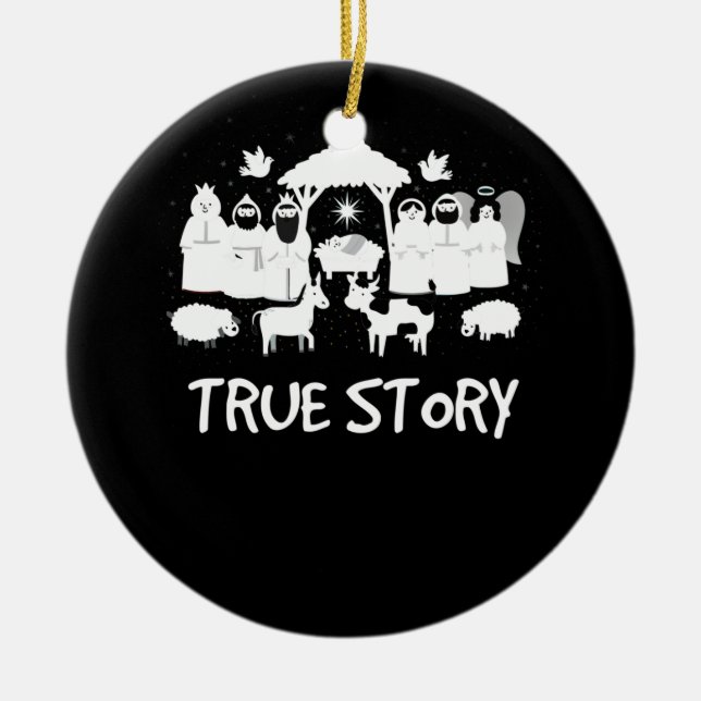 True Story Nativity Christmas Baby Jesus Manger Ceramic Ornament (Front)