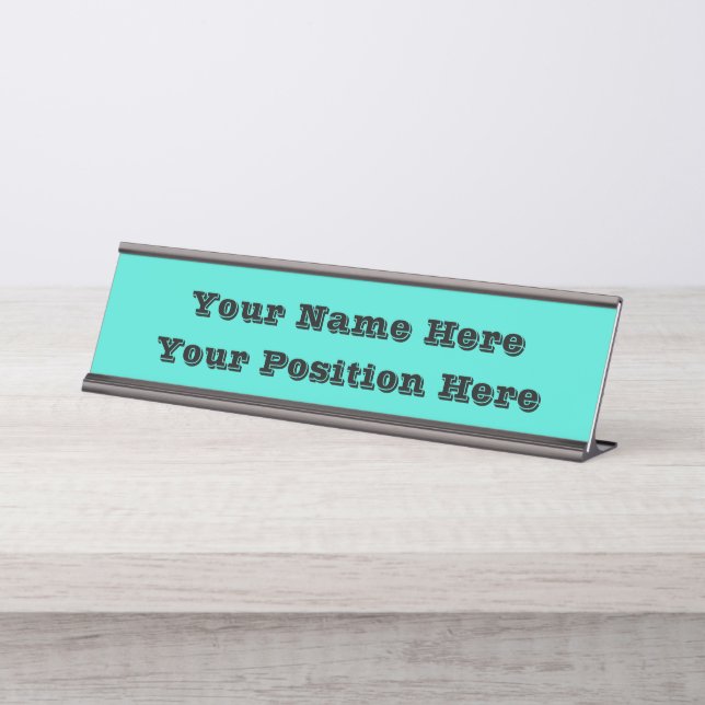 True Turquoise Blue Green Southwestern Solid Colou Desk Name Plate (Front)