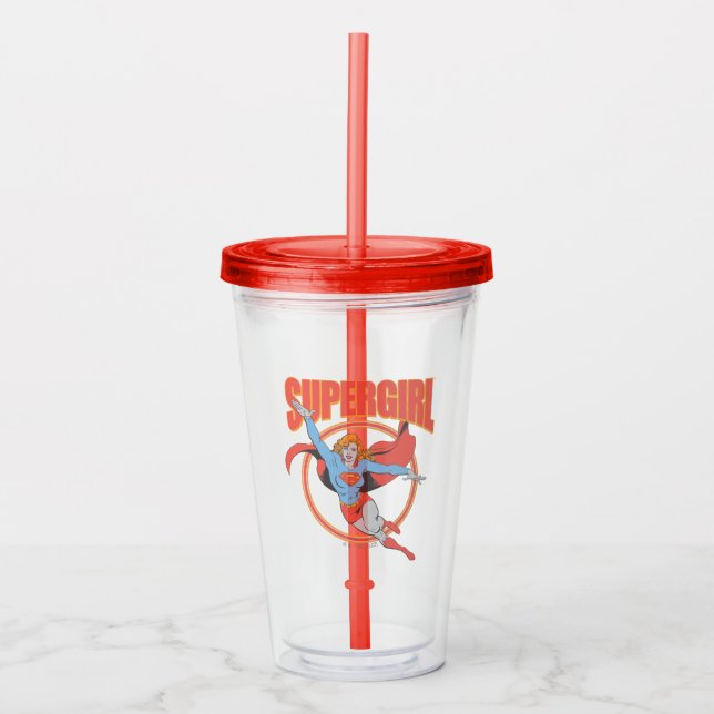 True Vintage Supergirl Flying Graphic Acrylic Tumbler (Front)