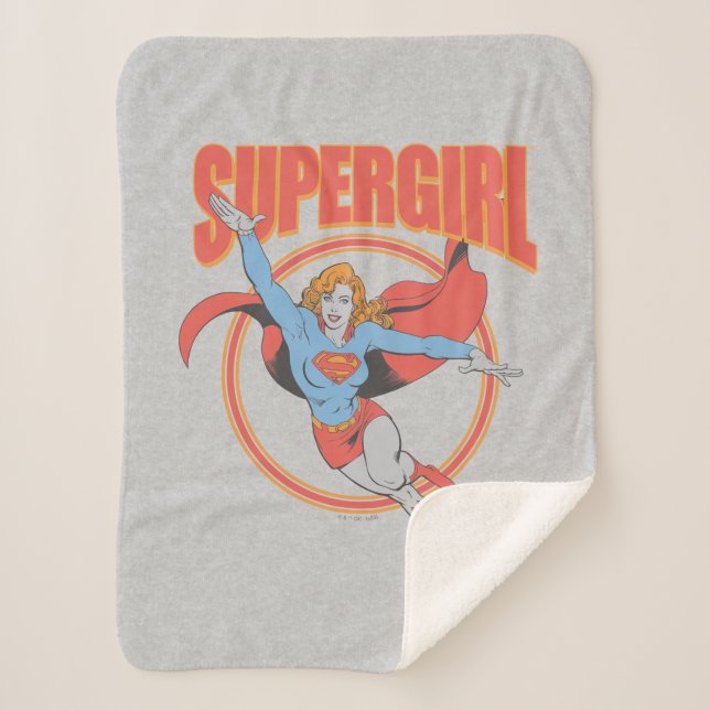 True Vintage Supergirl Flying Graphic Sherpa Blanket (Front)