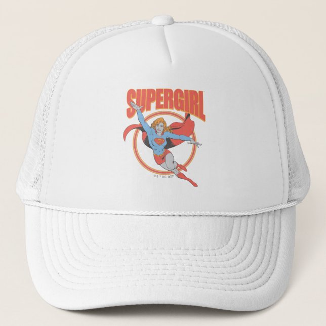 True Vintage Supergirl Flying Graphic Trucker Hat (Front)