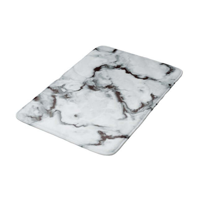 True White Marble texture black diy personalise Bath Mat (Angled)