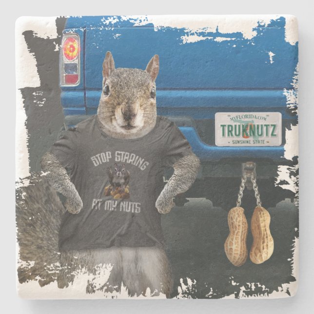 Truk Nutz - funny squirrel truck nuts Stone Coaster (Front)