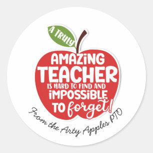 truly amazing teacher red apple classic round sticker