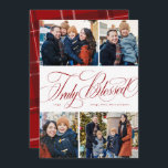 Truly blessed 4 photo elegant religious Christmas Holiday Card<br><div class="desc">This religious Christmas card features a collage of four photos along with an elegant script "Truly Blessed." With its Christian Christmas message, it's a great way to send meaningful holiday wishes. The holiday card design is a chic dark red and white and the back features a coordinating classic plaid. Find...</div>