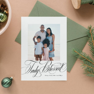 Truly blessed elegant religious Christmas photo Holiday Card