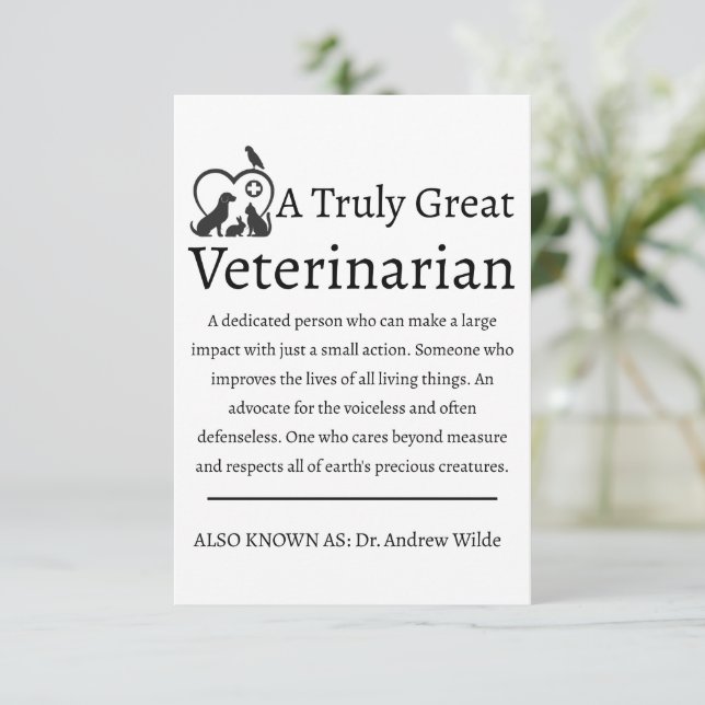 Truly Great Veterinarian Veterinary  Thank You Card (Standing Front)
