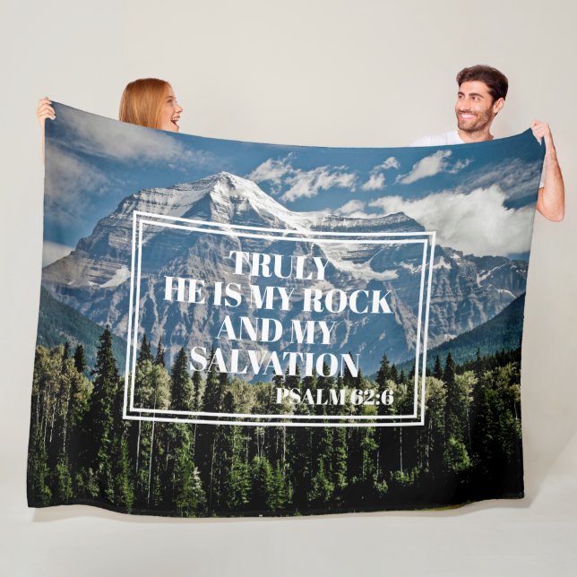 Truly He My Rock Christian Mountain Photo Fleece Blanket (In Situ)