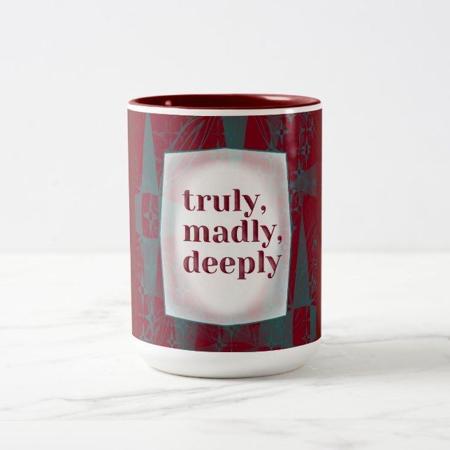 Truly Madly Deeply Romantic Abstract Red Two-Tone Coffee Mug (Center)